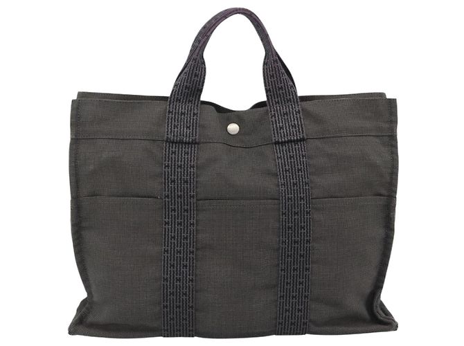 Hermès Borsa HERMES Her LineMM in tela Grigio Argento Auth 190781 Marrone - vista 3