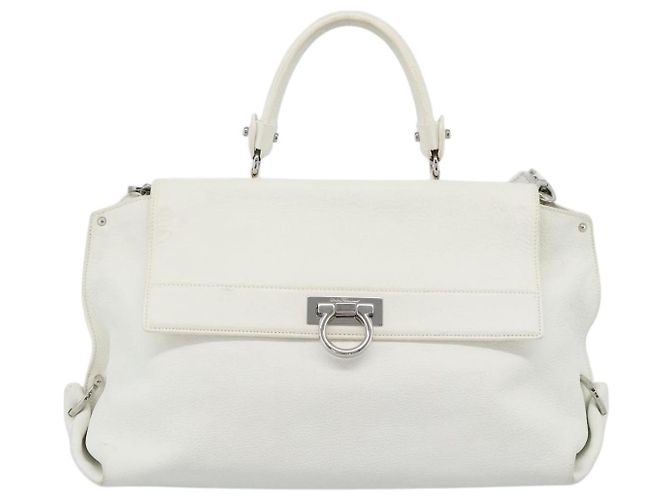 Borsa Salvatore Ferragamo Gancini in pelle 2way Oro Bianco Auth ka5027 - vista 2