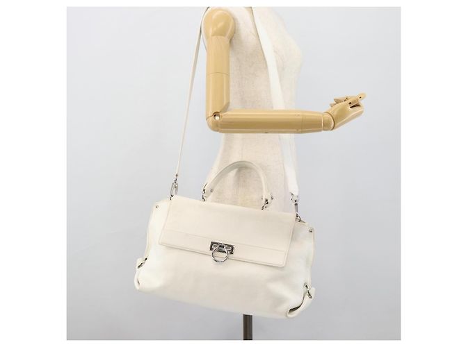Borsa Salvatore Ferragamo Gancini in pelle 2way Oro Bianco Auth ka5027 - vista 27