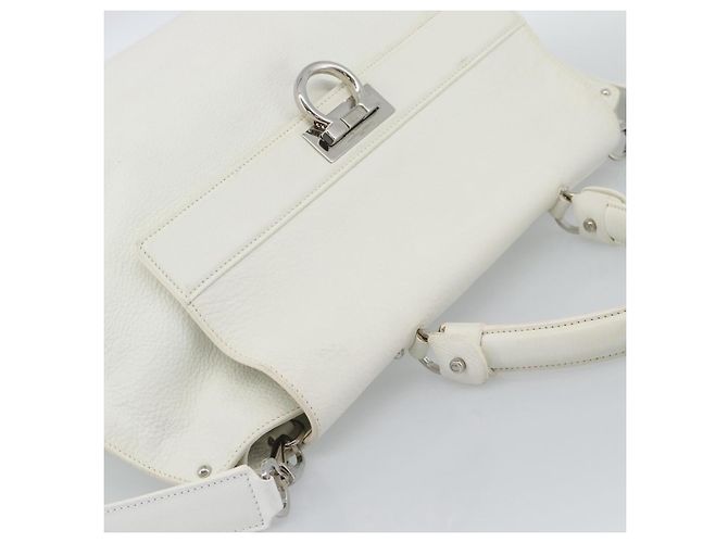 Borsa Salvatore Ferragamo Gancini in pelle 2way Oro Bianco Auth ka5027 - vista 6