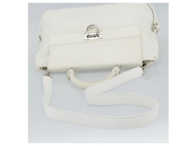 Borsa Salvatore Ferragamo Gancini in pelle 2way Oro Bianco Auth ka5027 - vista 9