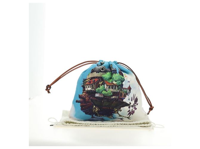 LOEWE Ghibli Kooperation Howl's Moving Castle Pouch Canvas Blau Auth 190232SM - Ansicht 12