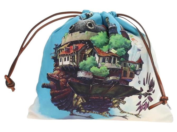 LOEWE Ghibli Kooperation Howl's Moving Castle Pouch Canvas Blau Auth 190232SM - Ansicht 13