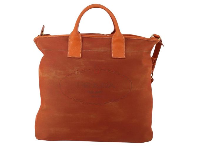 PRADA Handtasche Canvas 2way Orange Gold Auth mr2579V Golden - Ansicht 2