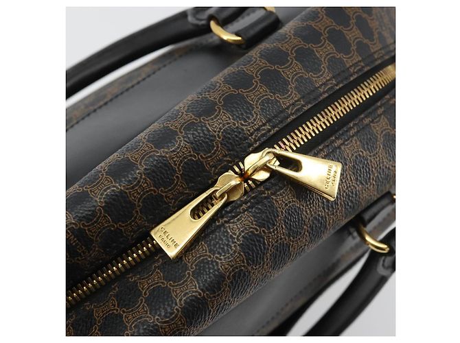 Céline Borsa CELINE Macadam Canvas PVC Pelle Nera Oro Auth 188316V Nero D'oro - vista 14