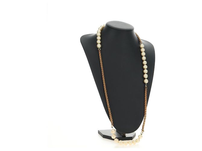 Collana CHANEL Metallo Perla Oro Bianco CC Auth bs35757V D'oro - vista 18