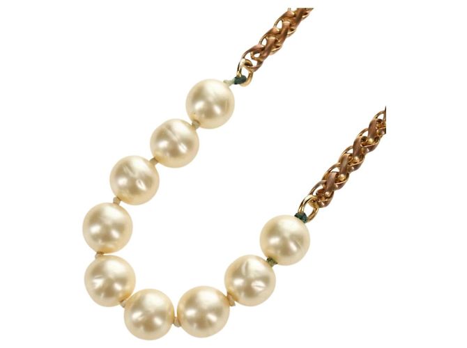 Collana CHANEL Metallo Perla Oro Bianco CC Auth bs35757V D'oro - vista 3