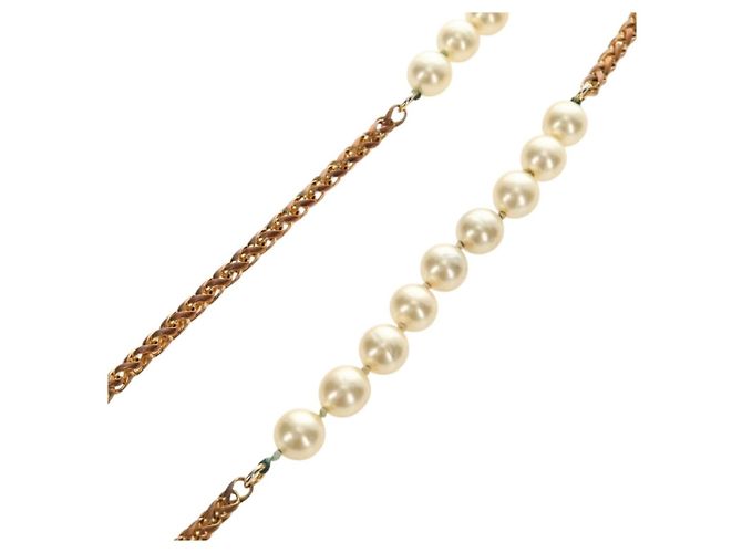 Collana CHANEL Metallo Perla Oro Bianco CC Auth bs35757V D'oro - vista 7