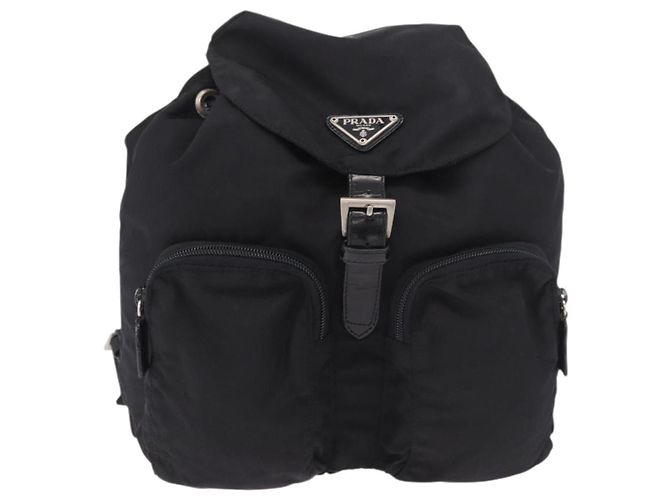 Zaino PRADA Nylon Nero Argento Auth 188482 - vista 2