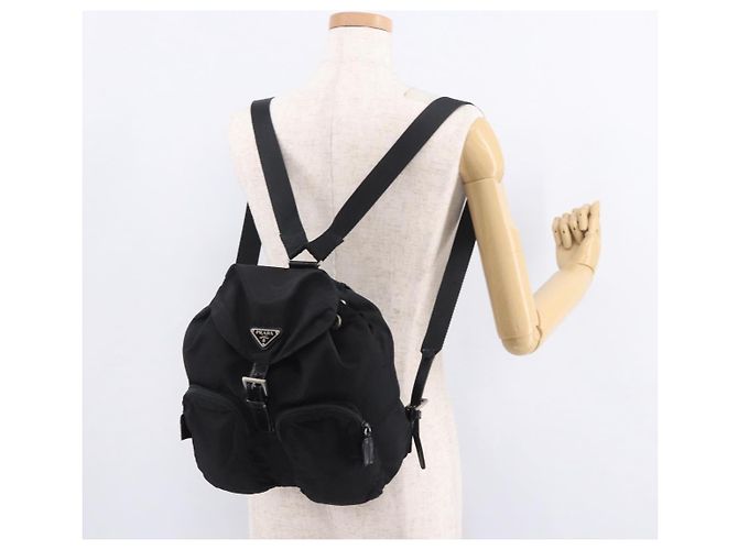Zaino PRADA Nylon Nero Argento Auth 188482 - vista 28