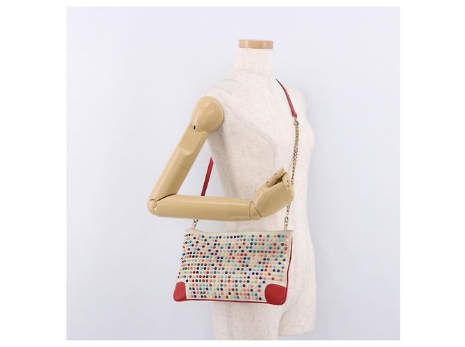 Borsa a Spalla Christian Louboutin in Pelle Bianca e Rossa Auth bs35872 Bianco Rosso - vista 20
