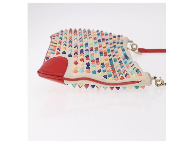 Borsa a Spalla Christian Louboutin in Pelle Bianca e Rossa Auth bs35872 Bianco Rosso - vista 4