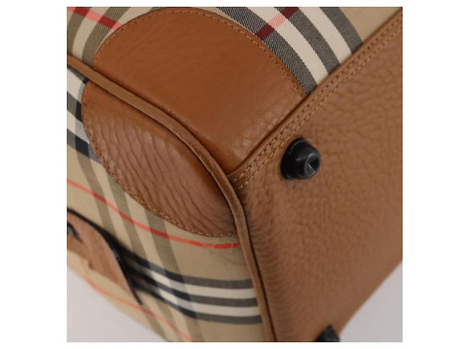 Borsa Boston Burberrys Nova Check in tela Beige Gold Auth 187178A D'oro - vista 11