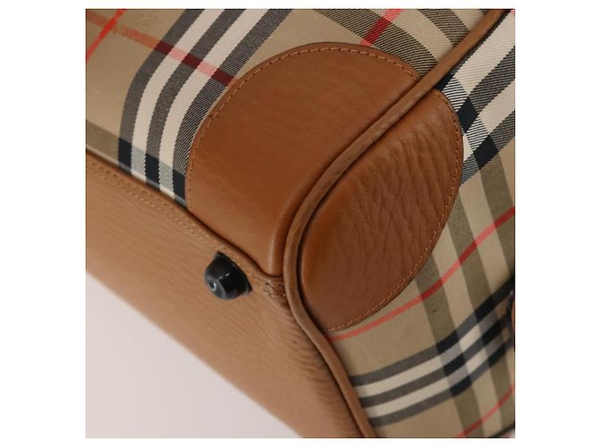 Borsa Boston Burberrys Nova Check in tela Beige Gold Auth 187178A D'oro - vista 12