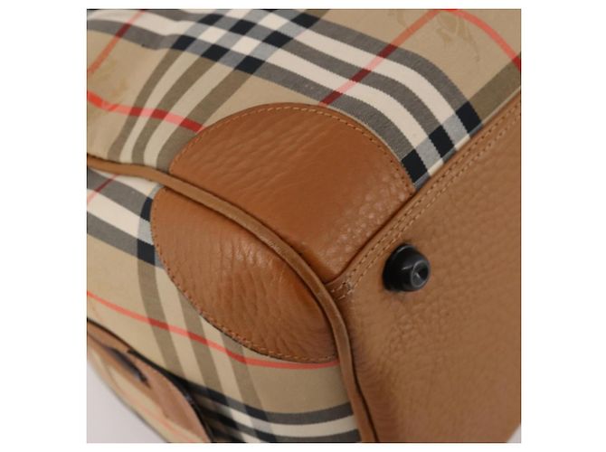 Borsa Boston Burberrys Nova Check in tela Beige Gold Auth 187178A D'oro - vista 13