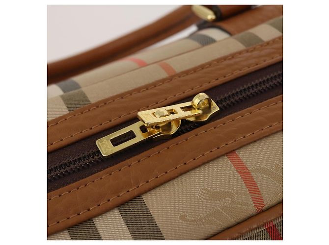 Borsa Boston Burberrys Nova Check in tela Beige Gold Auth 187178A D'oro - vista 15