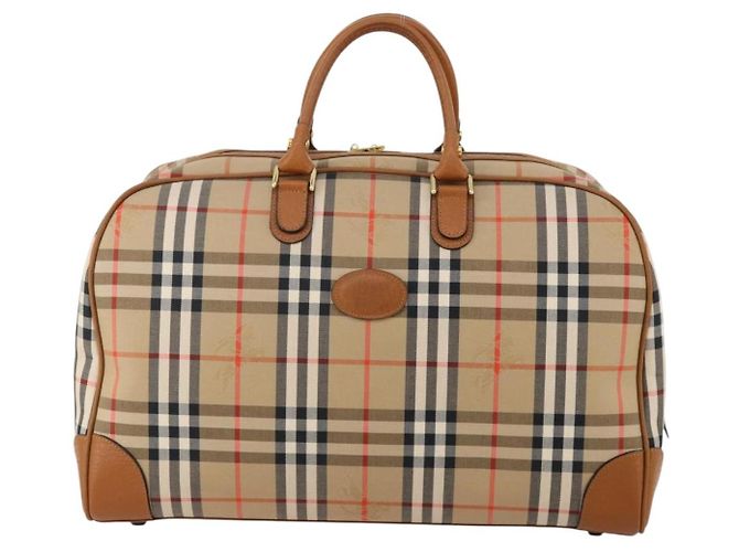 Borsa Boston Burberrys Nova Check in tela Beige Gold Auth 187178A D'oro - vista 2