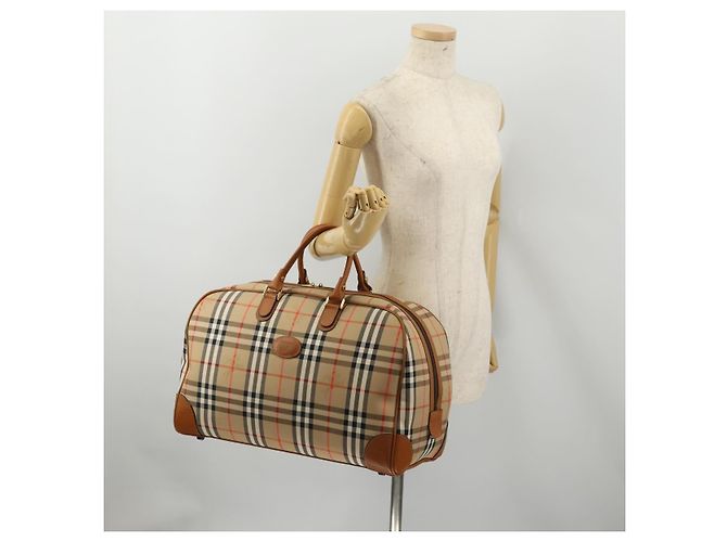 Borsa Boston Burberrys Nova Check in tela Beige Gold Auth 187178A D'oro - vista 22