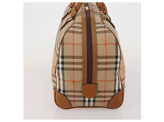 Borsa Boston Burberrys Nova Check in tela Beige Gold Auth 187178A D'oro - vista 5
