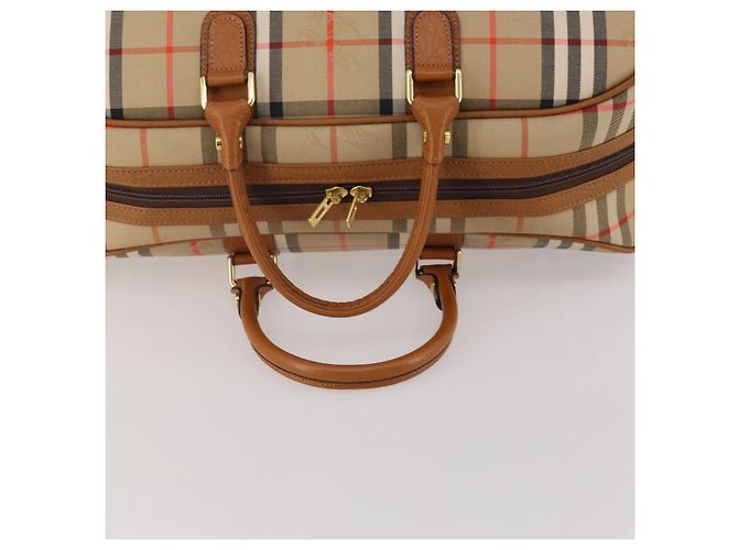 Borsa Boston Burberrys Nova Check in tela Beige Gold Auth 187178A D'oro - vista 7