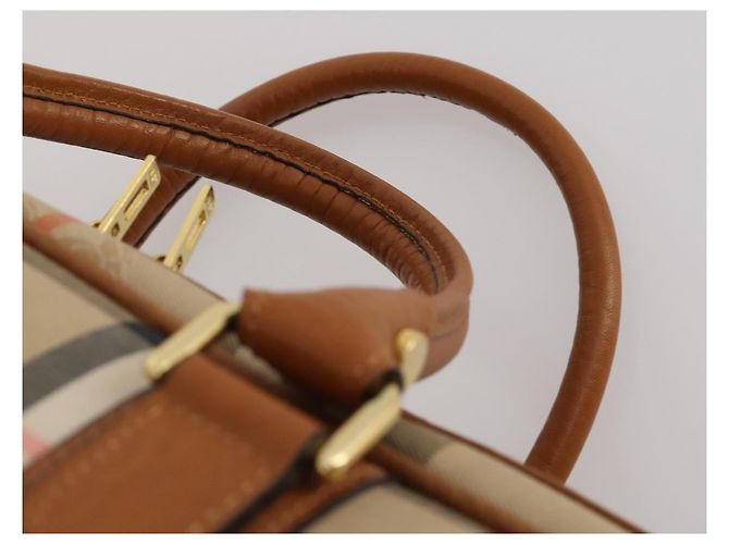 Borsa Boston Burberrys Nova Check in tela Beige Gold Auth 187178A D'oro - vista 8