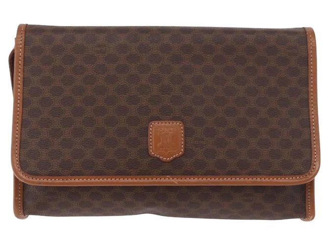Céline Borsa a Spalla in Tela Macadam CELINE in Pelle PVC Marrone Oro Auth BA13670 D'oro - vista 2