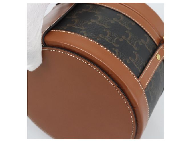 Céline BORSA CELINE Tambour Shoulder Bag in tela Macadam Triomphe PVC Nero Oro Auth 189888SM D'oro - vista 12