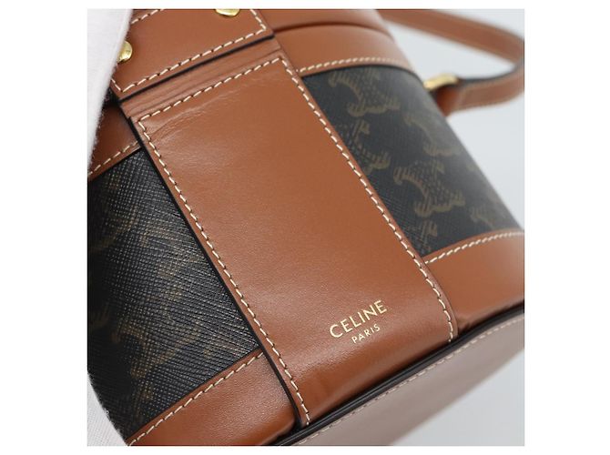Céline BORSA CELINE Tambour Shoulder Bag in tela Macadam Triomphe PVC Nero Oro Auth 189888SM D'oro - vista 14