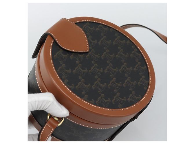 Céline BORSA CELINE Tambour Shoulder Bag in tela Macadam Triomphe PVC Nero Oro Auth 189888SM D'oro - vista 6