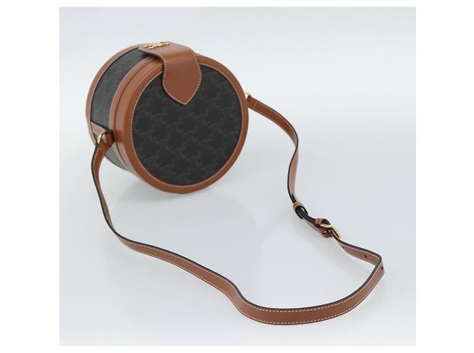 Céline BORSA CELINE Tambour Shoulder Bag in tela Macadam Triomphe PVC Nero Oro Auth 189888SM D'oro - vista 7