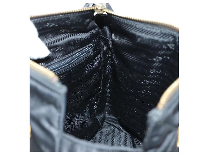 Borsa Tote con Catena PRADA Nylon Nero Oro Auth am12036V D'oro - vista 20