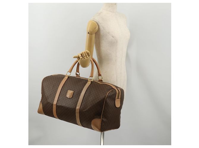 Céline Borsa Boston CELINE in tela Macadam PVC Pelle Marrone Oro Auth 189325 D'oro - vista 24