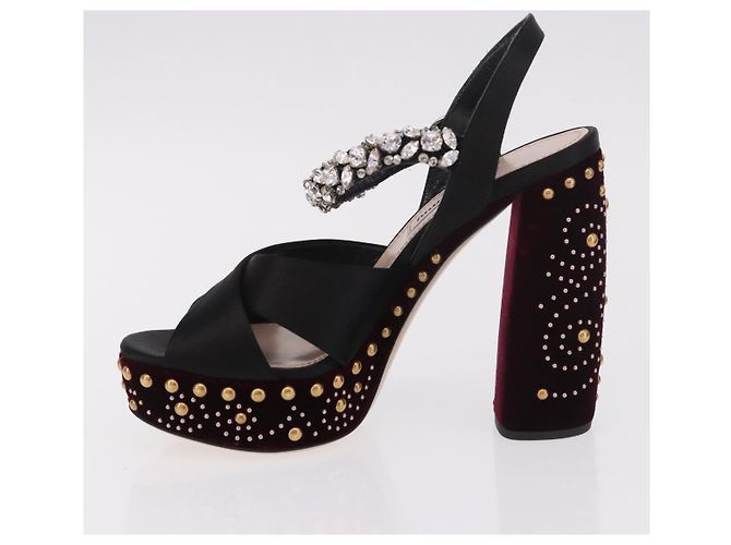 Décolleté Miu Miu in velluto bordeaux Auth BA13689M Bordò - vista 5