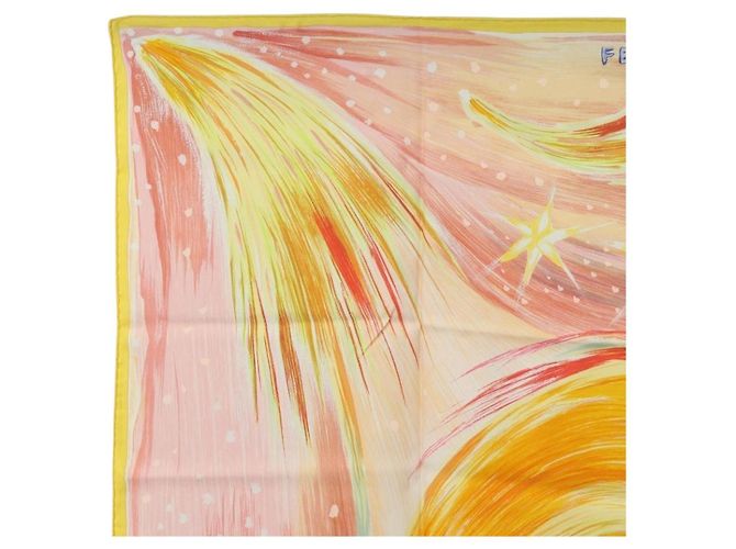Hermès Sciarpa HERMES Carre 90 "FEUX DU CIEL" in Seta Rosa Auth 190239M - vista 2