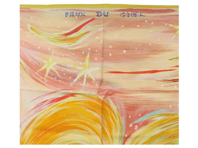 Hermès Sciarpa HERMES Carre 90 "FEUX DU CIEL" in Seta Rosa Auth 190239M - vista 3