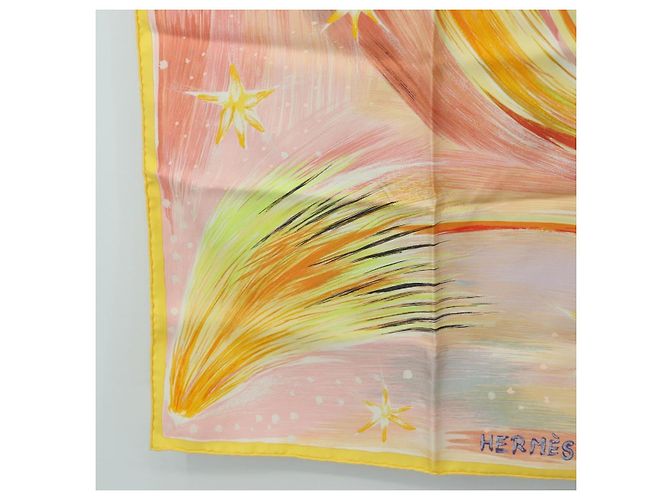 Hermès Sciarpa HERMES Carre 90 "FEUX DU CIEL" in Seta Rosa Auth 190239M - vista 8