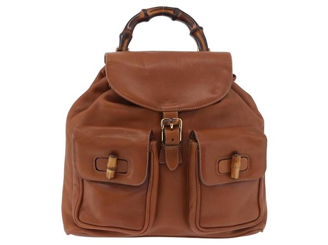 Zaino GUCCI Bamboo in pelle marrone oro 003 58 0016 Auth bs35671 D'oro - vista 2
