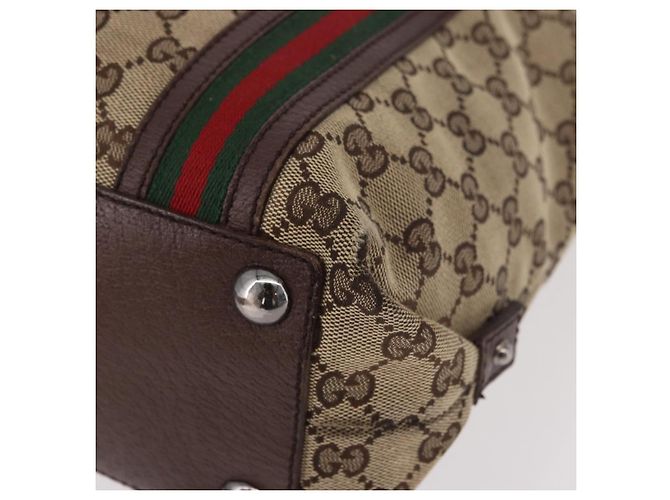 Borsa Tote GUCCI GG Supreme Web Sherry Line Beige Argento 131186 Auth BA13747A - vista 11