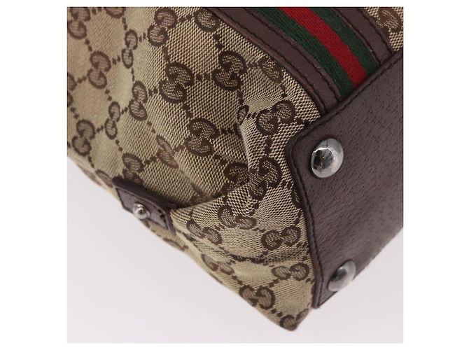 Borsa Tote GUCCI GG Supreme Web Sherry Line Beige Argento 131186 Auth BA13747A - vista 12