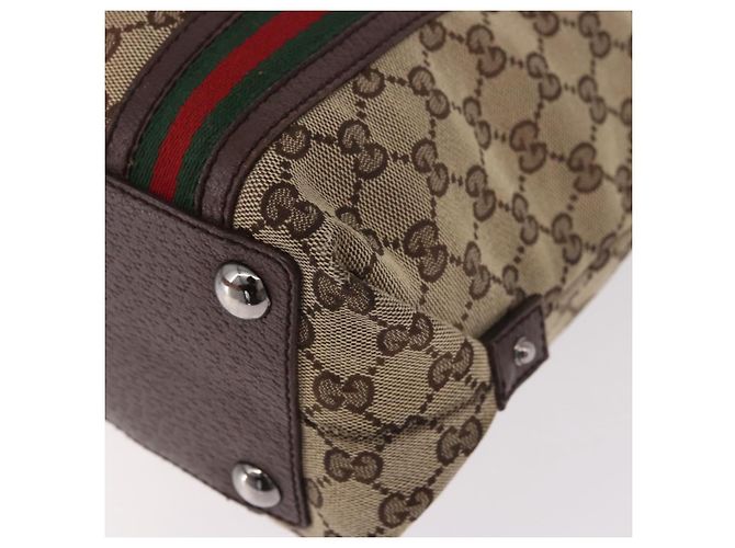 Borsa Tote GUCCI GG Supreme Web Sherry Line Beige Argento 131186 Auth BA13747A - vista 13