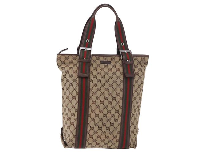Borsa Tote GUCCI GG Supreme Web Sherry Line Beige Argento 131186 Auth BA13747A - vista 2