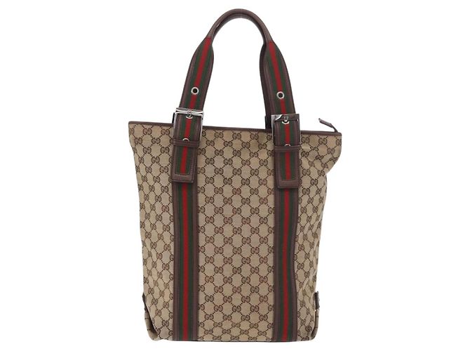 Borsa Tote GUCCI GG Supreme Web Sherry Line Beige Argento 131186 Auth BA13747A - vista 3