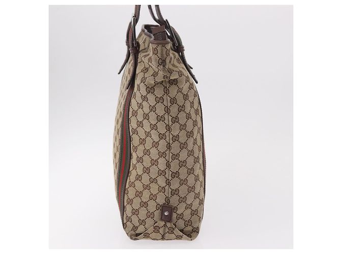 Borsa Tote GUCCI GG Supreme Web Sherry Line Beige Argento 131186 Auth BA13747A - vista 5