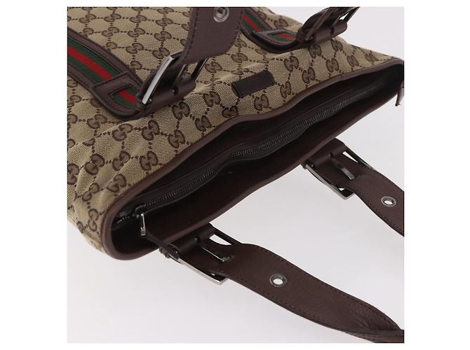 Borsa Tote GUCCI GG Supreme Web Sherry Line Beige Argento 131186 Auth BA13747A - vista 6
