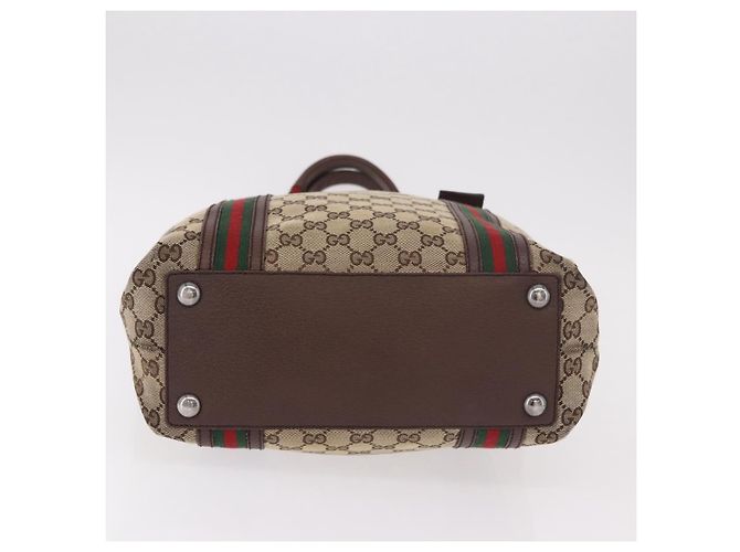 Borsa Tote GUCCI GG Supreme Web Sherry Line Beige Argento 131186 Auth BA13747A - vista 9