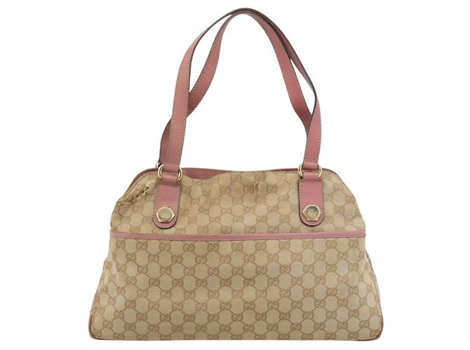 Bolsa Tote GUCCI GG Canvas Bege Dourado 163288 Auth 189663 - vista 2
