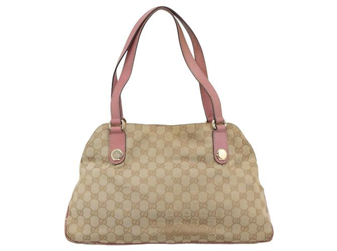 Bolsa Tote GUCCI GG Canvas Bege Dourado 163288 Auth 189663 - vista 3
