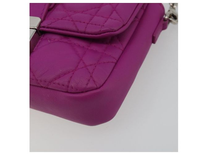 Borsa a tracolla Christian Dior Chain Cannage in pelle di agnello viola Auth 189118A Argento Porpora - vista 10