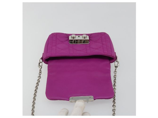 Borsa a tracolla Christian Dior Chain Cannage in pelle di agnello viola Auth 189118A Argento Porpora - vista 15