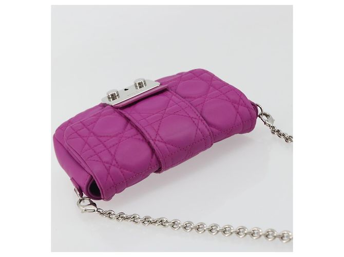 Borsa a tracolla Christian Dior Chain Cannage in pelle di agnello viola Auth 189118A Argento Porpora - vista 6